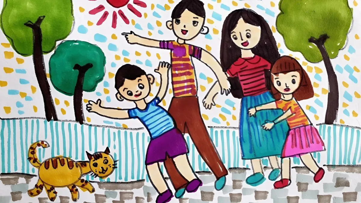 Tranh mẫu 9: vẽ tranh gia đình đơn giản