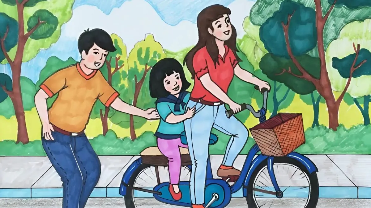 Tranh mẫu 11: vẽ tranh gia đình đơn giản