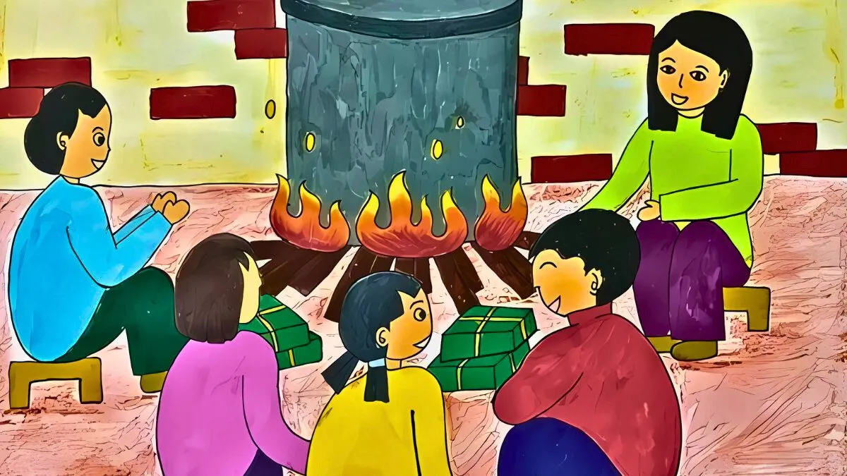 Tranh mẫu 4: Tranh gia đình ngày Tết