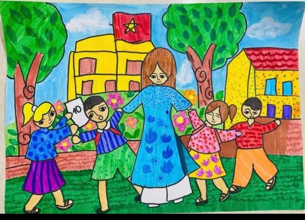 Vẽ tranh giáo viên đề tài mỹ thuật học đường sôi nổi