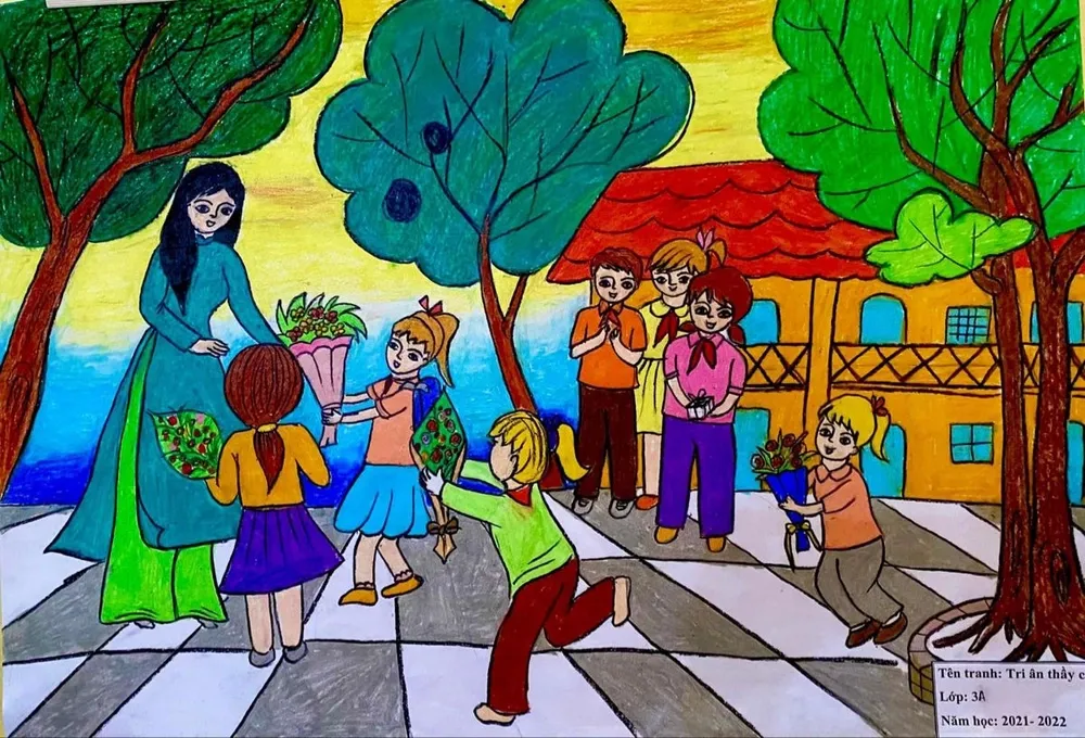 Vẽ tranh giáo viên ngày 20/11 rộn ràng sắc màu vui tươi
