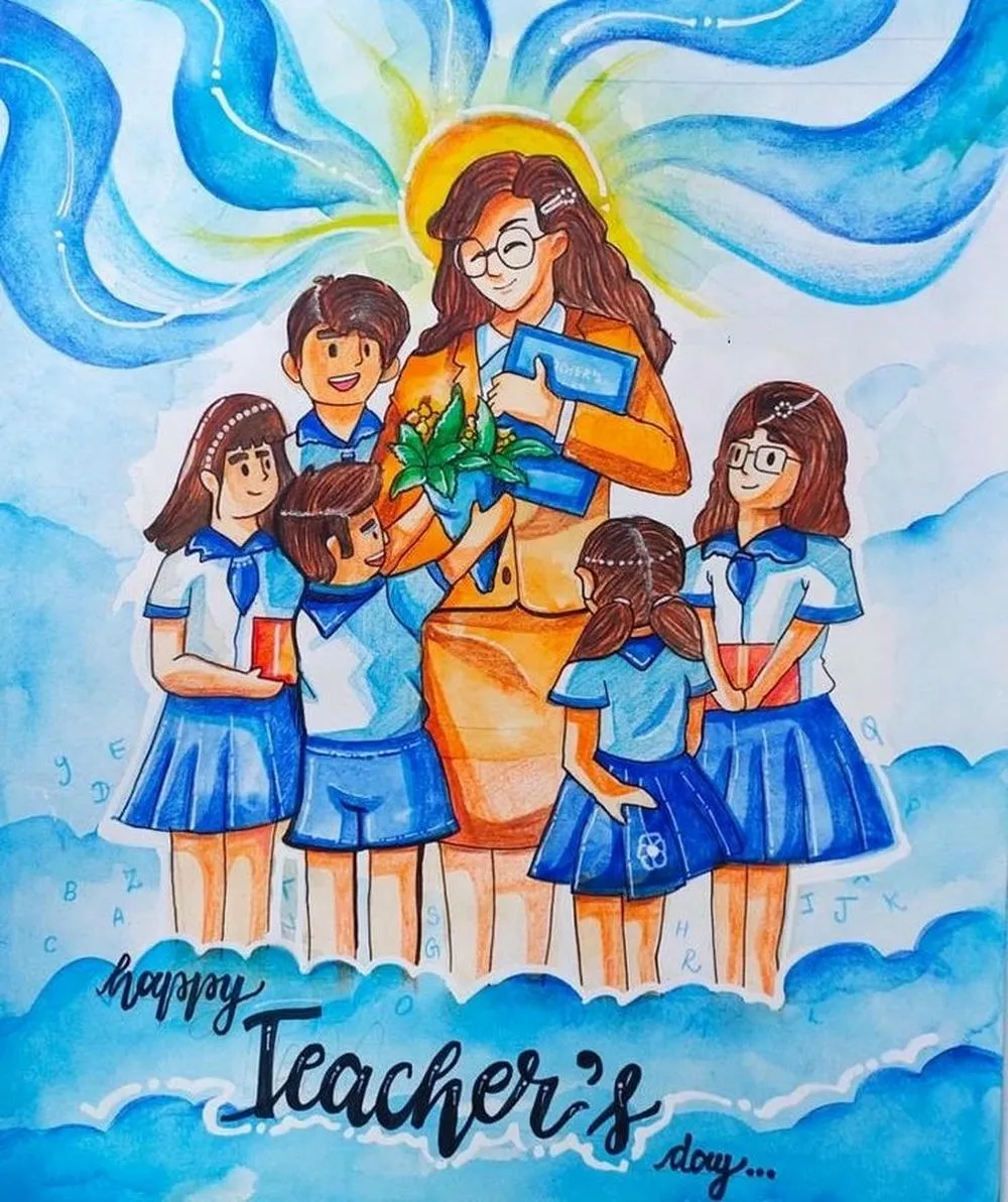 Vẽ tranh giáo viên phong cách minh họa hiện đại và tinh tế