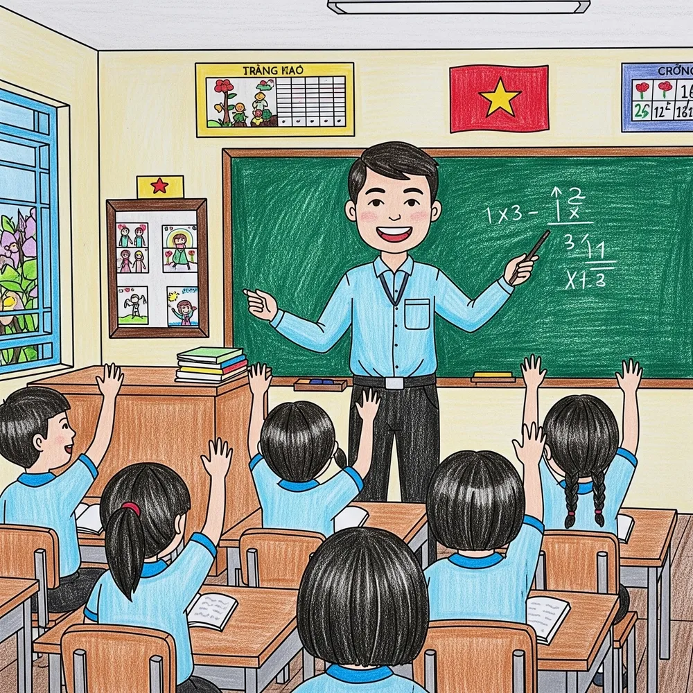 Vẽ tranh giáo viên tô màu đẹp với sắc màu hài hòa