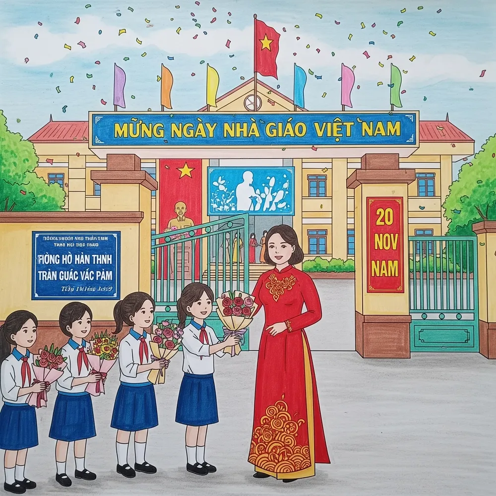 Vẽ tranh giáo viên và học sinh gắn kết bền chặt