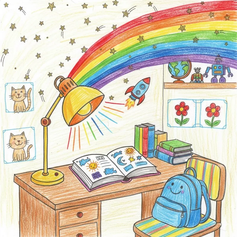 Vẽ tranh góc học tập tối giản