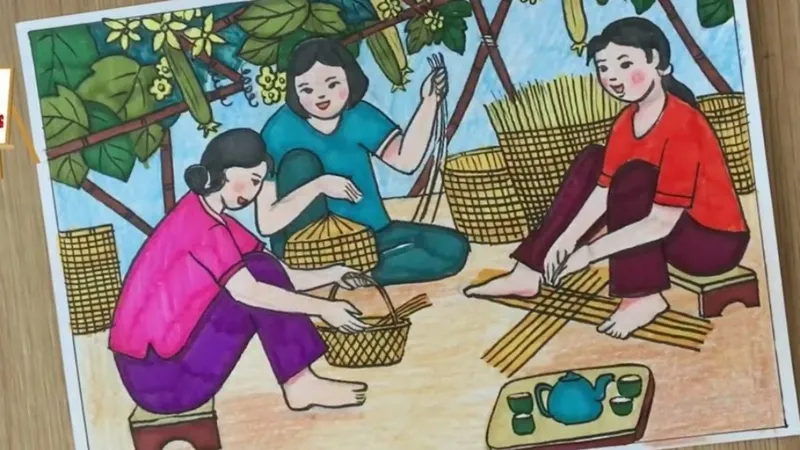 Vẽ tranh làng nghề truyền thống mang màu sắc dân gian độc đáo