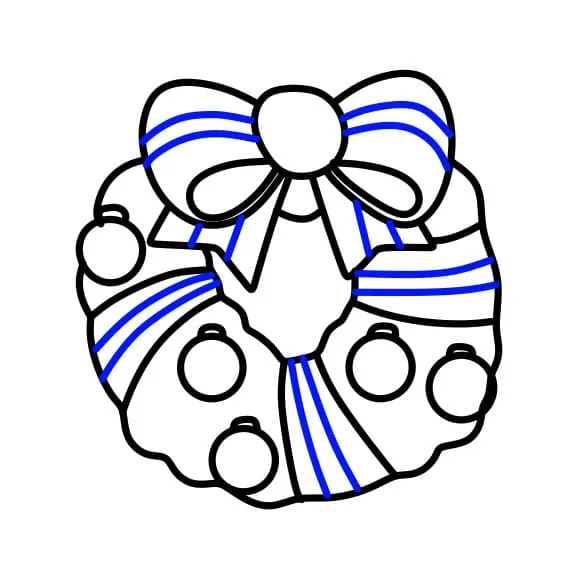 Vẽ tranh ngày giáng sinh: Hoàn thiện chi tiết hoa văn trên nơ và ruy băng