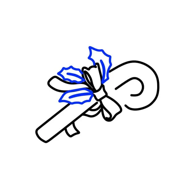 Vẽ tranh ngày giáng sinh: Vẽ thêm lá trang trí xung quanh chiếc nơ