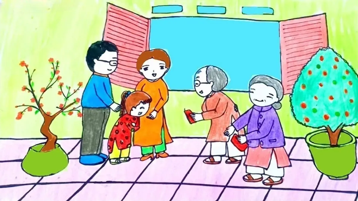 Mẫu vẽ tranh ngày Tết đơn giản cho học sinh