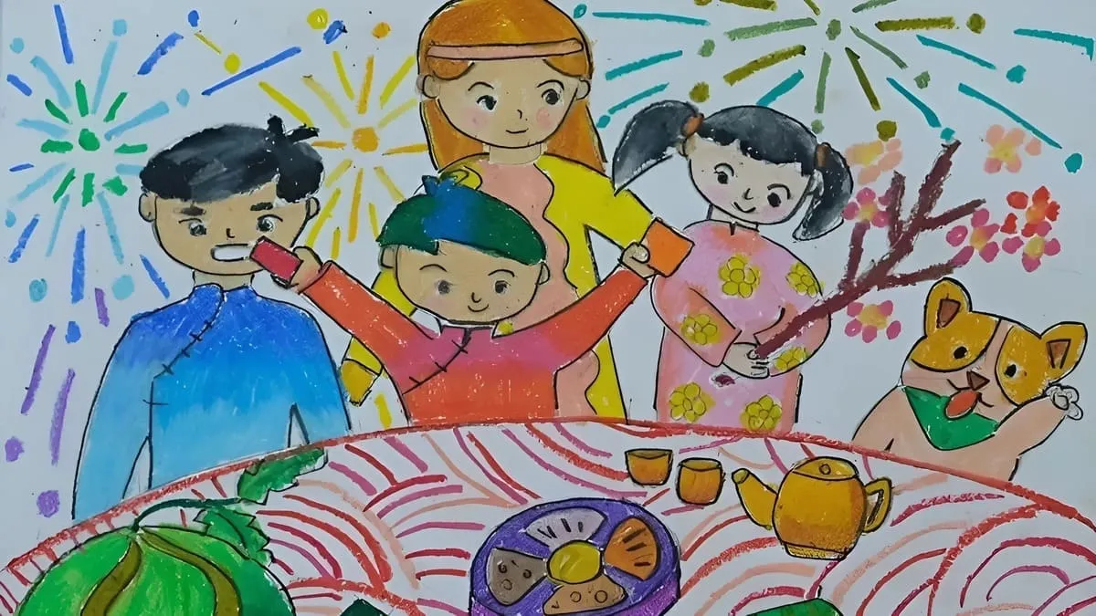 Mẫu vẽ tranh ngày Tết đơn giản