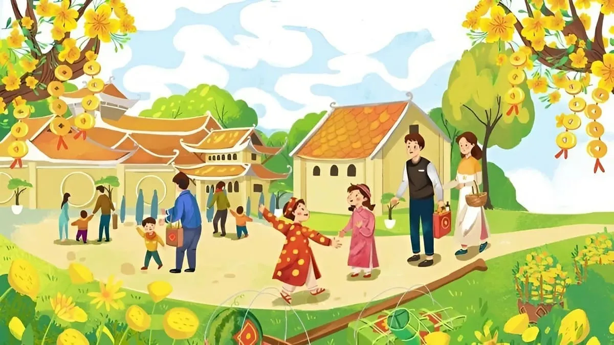 Những mẫu Vẽ tranh ngày Tết quê em đẹp