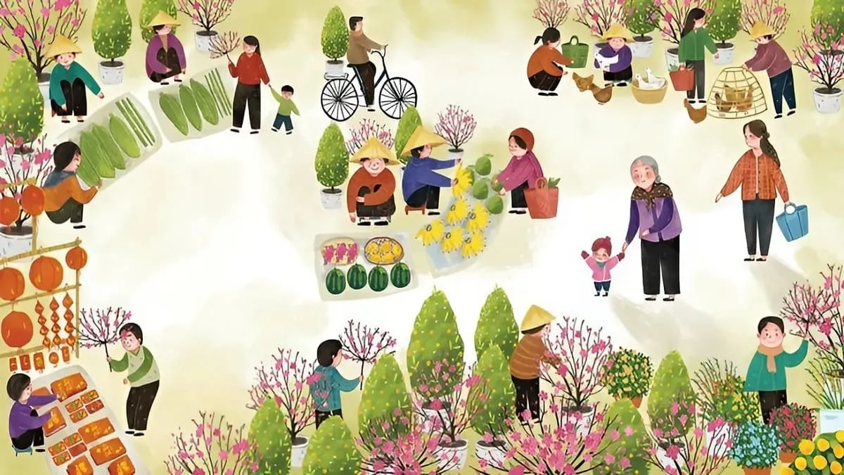 Mẫu Vẽ tranh ngày Tết quê em đẹp sinh động