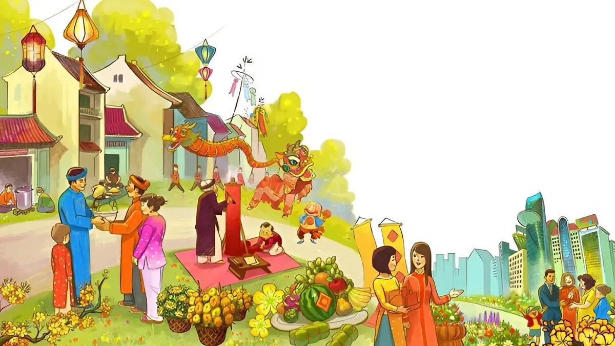 mẫu Vẽ tranh ngày Tết quê em đẹp