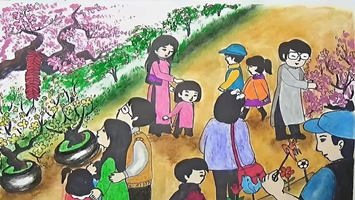 Vẽ tranh ngày Tết quê em vui vẻ