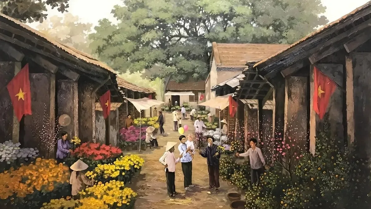 Vẽ tranh ngày Tết quê em nhộn nhịp