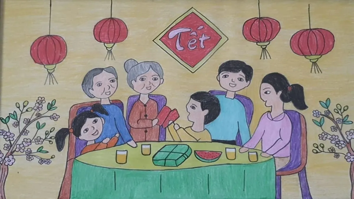 hình mẫu Vẽ tranh ngày Tết đẹp