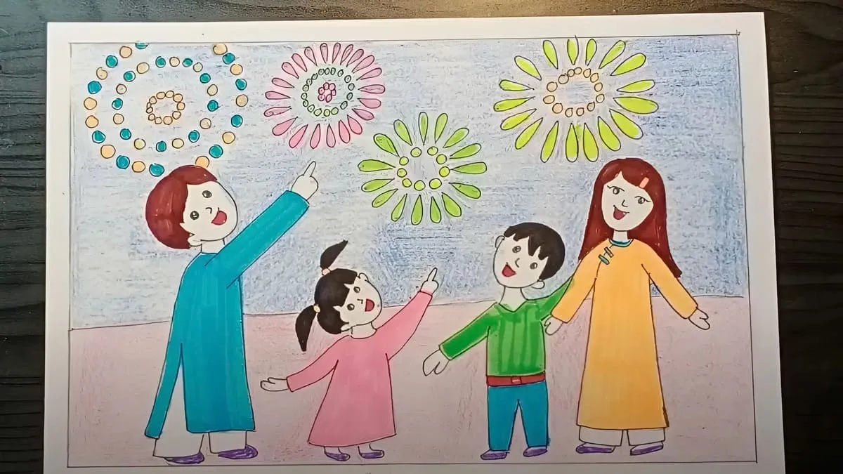 Mẫu vẽ tranh ngày Tết học sinh đẹp nhất