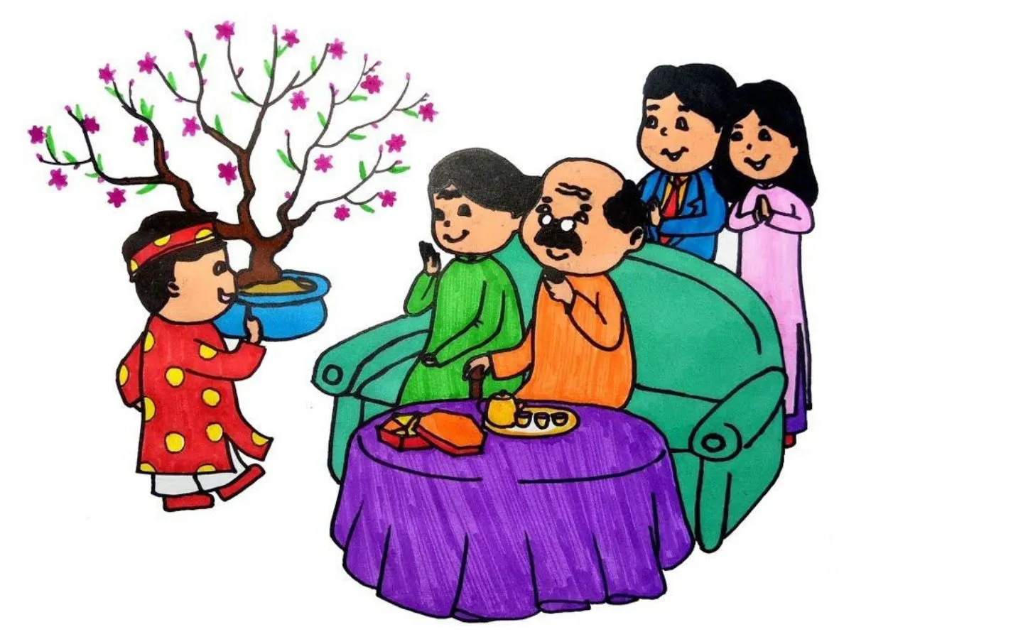 Cách vẽ cây hoa đào mùa xuân