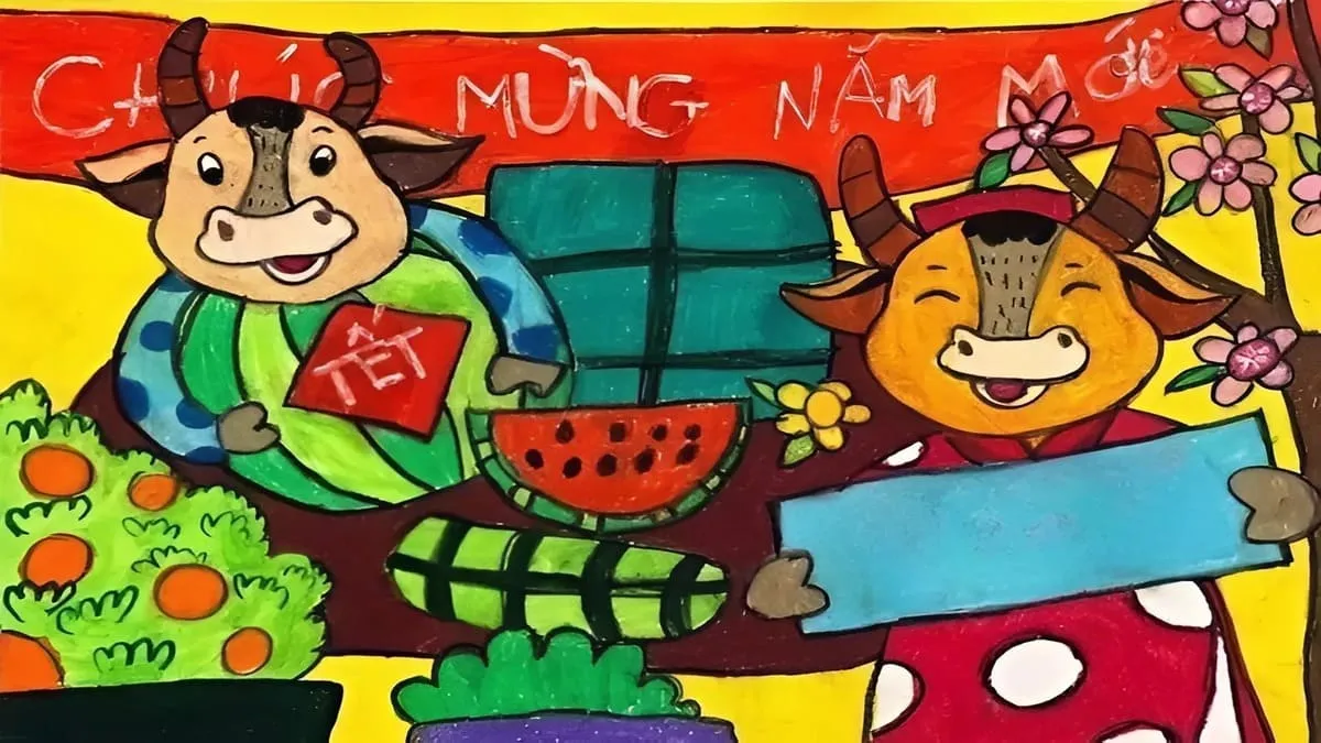 Mẫu vẽ tranh ngày Tết học sinh