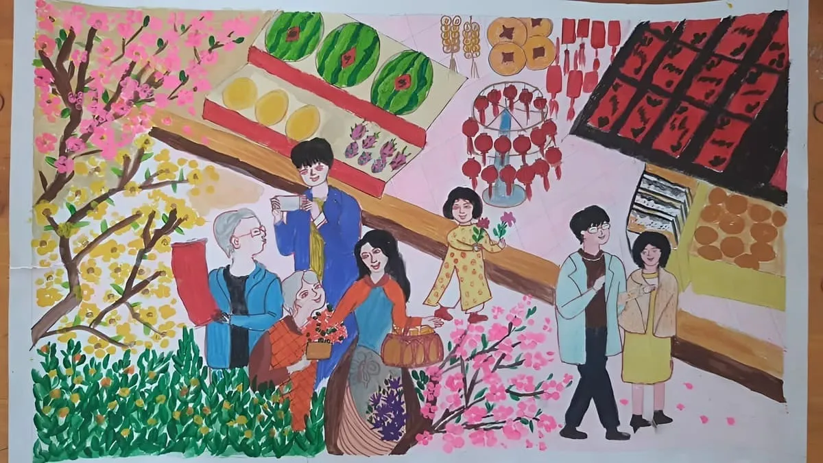 Hình Mẫu vẽ tranh ngày Tết học sinh