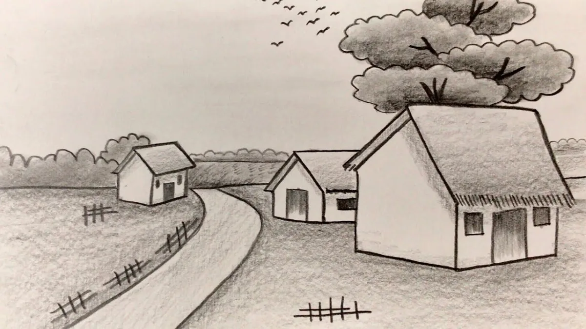 Mẫu 3: Vẽ phong cảnh núi trắng đen