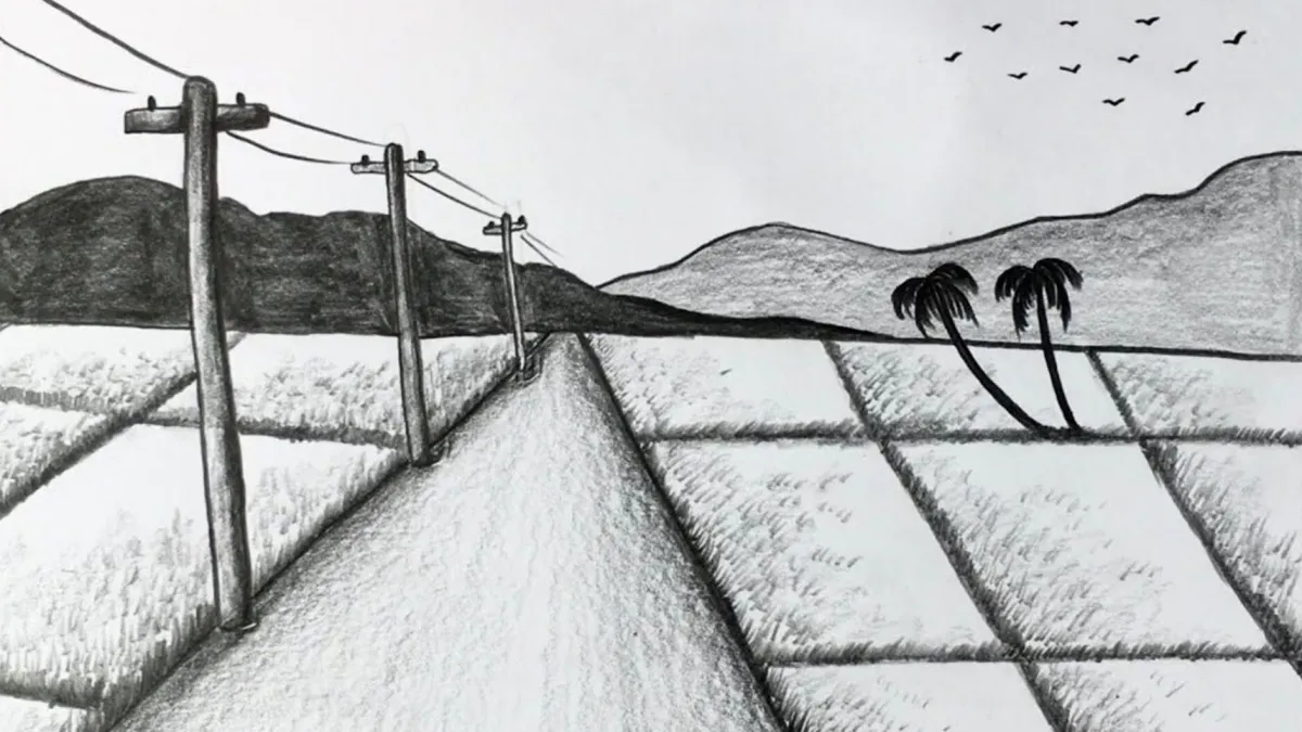 Mẫu 4: Vẽ phong cảnh núi trắng đen