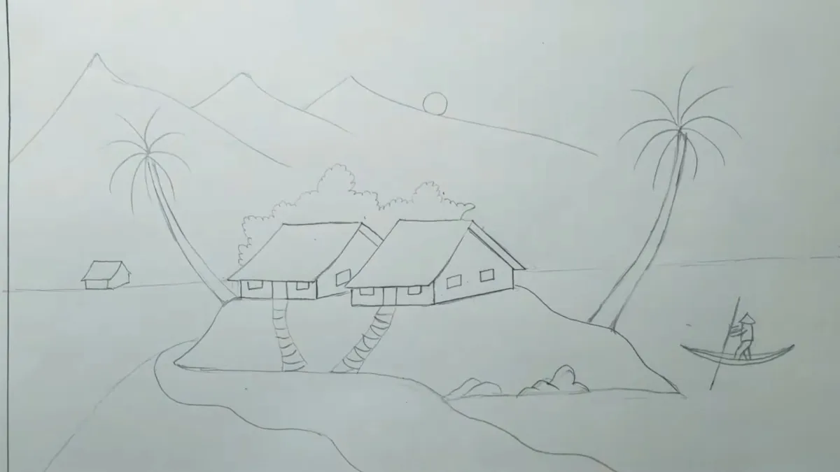 Tô màu tạo chiều sâu cho tranh núi