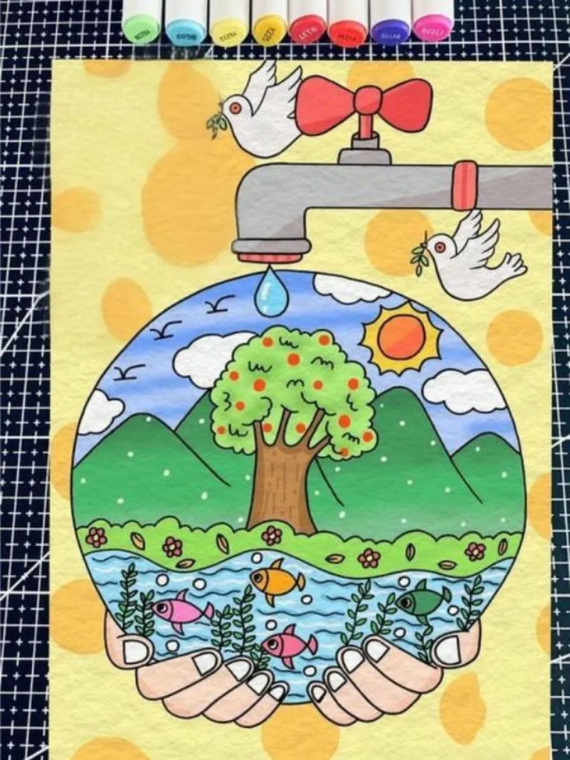 vẽ tranh bảo vệ nguồn nước trước ô nhiễm môi trường