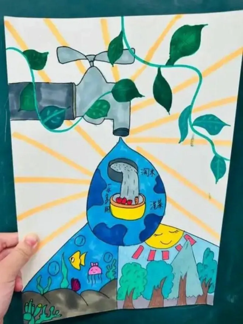 tranh vẽ học sinh tiết kiệm nước