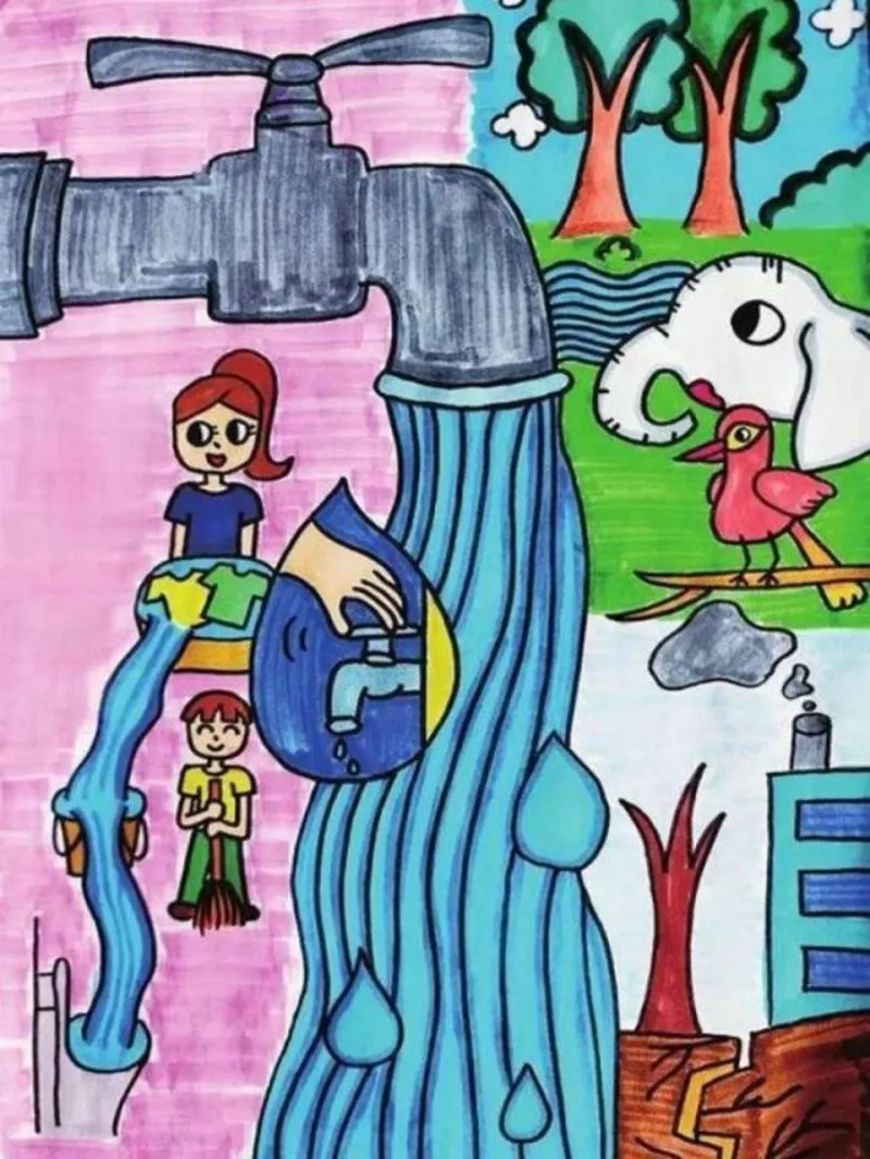 vẽ tranh tiết kiệm nước ở trường học