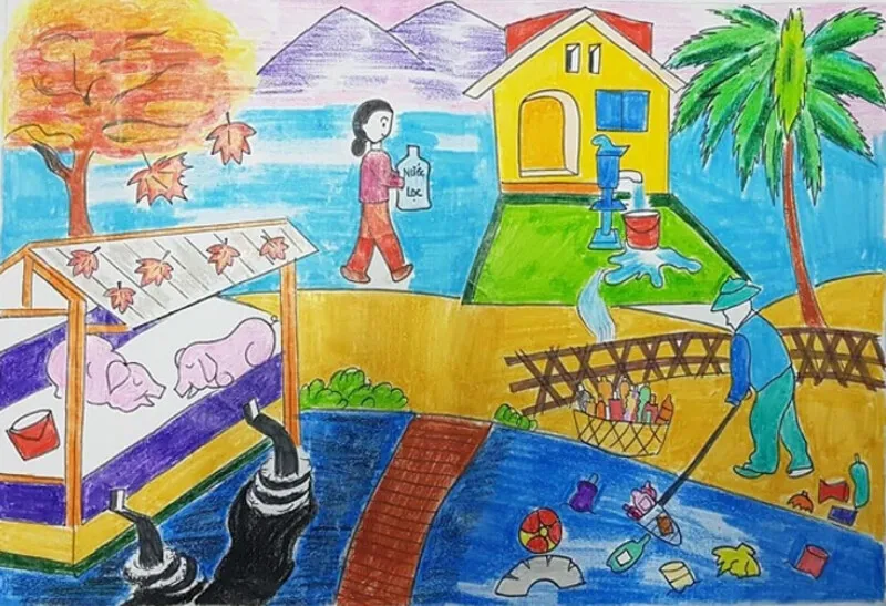 hình ảnh vẽ tranh về nước sạch và môi trường sống