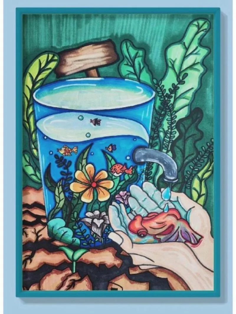 vẽ tranh tiết kiệm nước kêu gọi sử dụng nước hợp lý