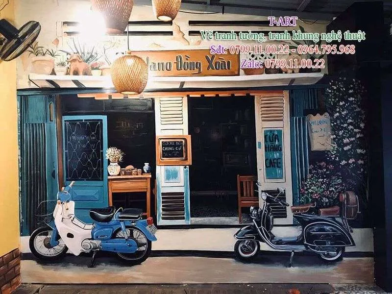 Dịch vụ vẽ tranh tường, vẽ tranh tường góc phố 3D, vẽ tranh tường phố cổ, vẽ tranh tường cafe, vẽ tranh tường quán ăn