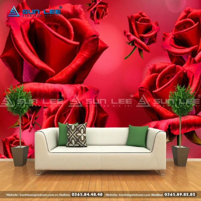 Vẽ tranh tường hoa hồng điểm xuyết kim tuyến lấp lánh - Mẫu 24