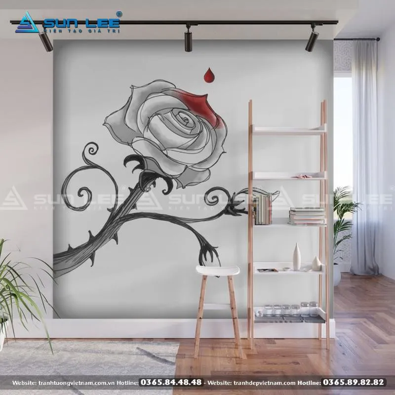 Vẽ tranh tường hoa hồng tone màu pastel nhẹ nhàng cho bé gái - Mẫu 19