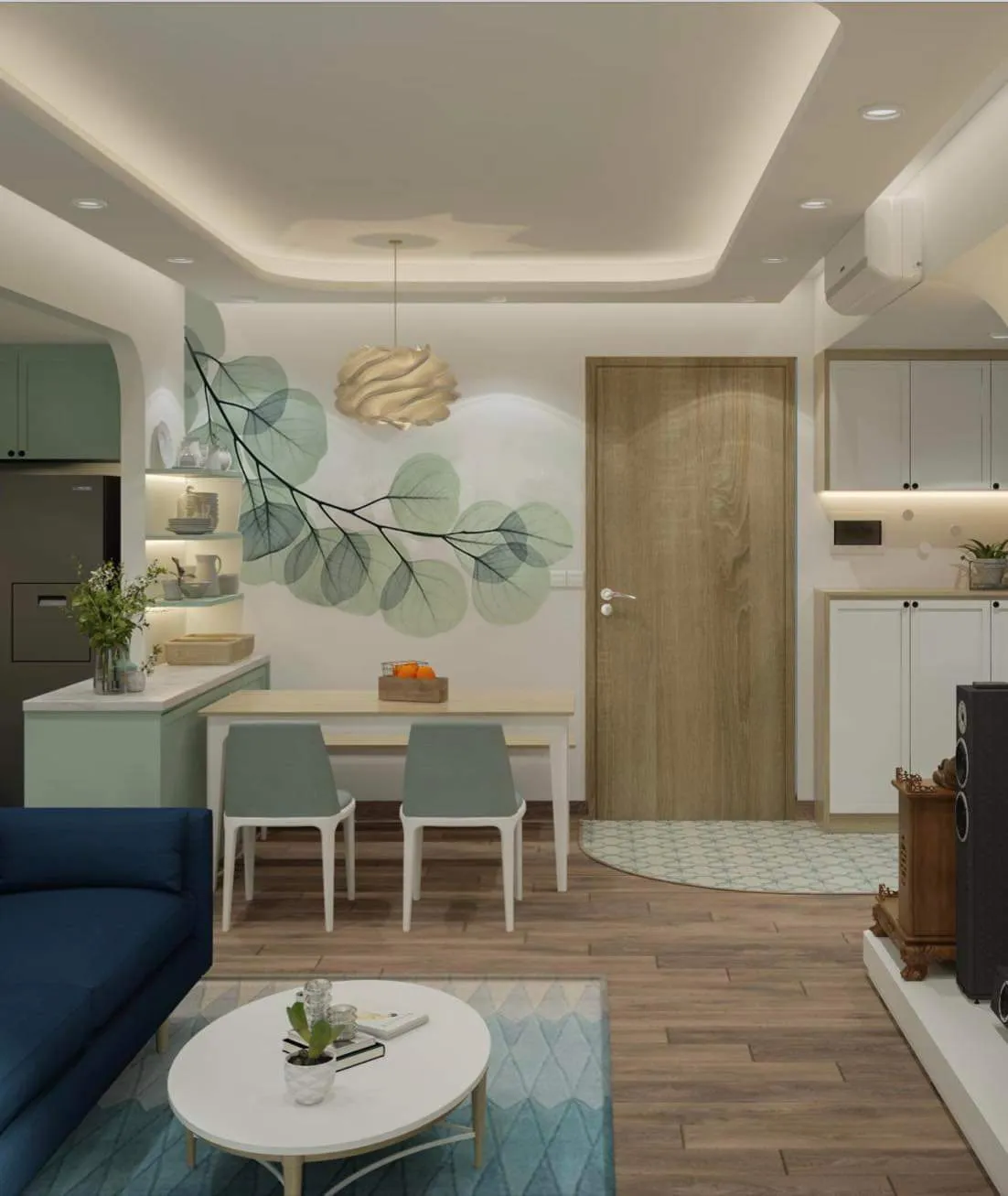 Vẽ tranh tường nhà ở phòng tắm với họa tiết hoa lá nhẹ nhàng thư thái