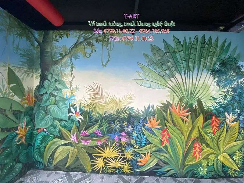 Dịch vụ vẽ tranh tường đẹp giá rẻ, vẽ tranh tường rừng nhiệt đới, vẽ tranh tường hoa lá cành, vẽ tranh tường cafe, vẽ tranh tường quán ăn, vẽ tranh tường spa, vẽ tranh tường phòng ngủ