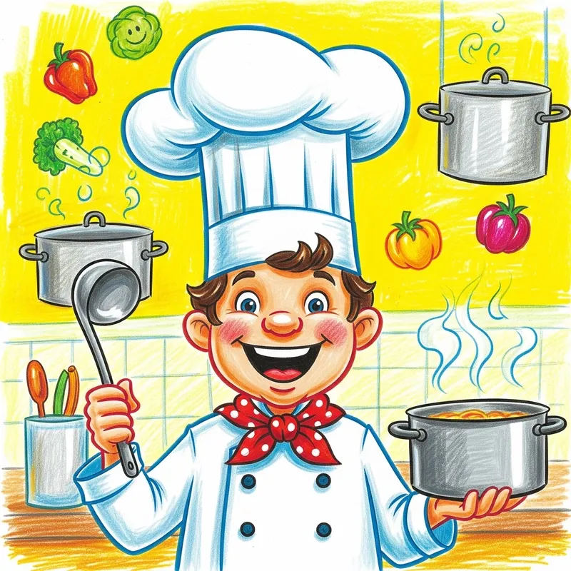 Vẽ tranh ước mơ của em làm đầu bếp đẹp rạng ngời với nụ cười tươi