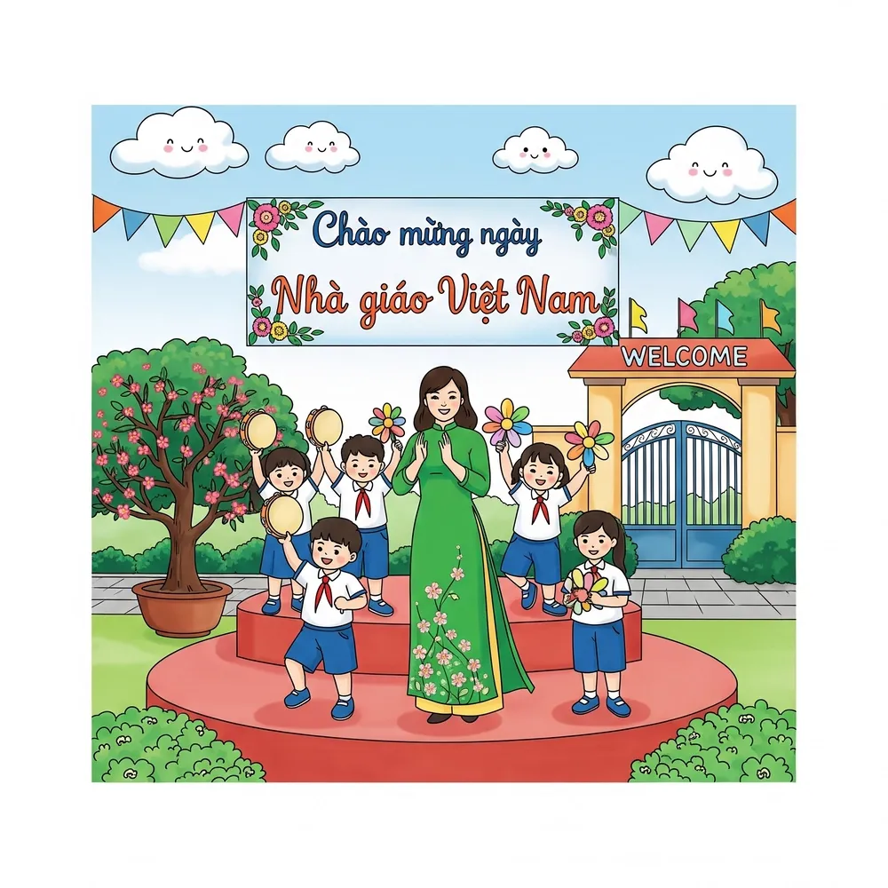 Vẽ tranh về giáo viên đề tài trường lớp mến yêu