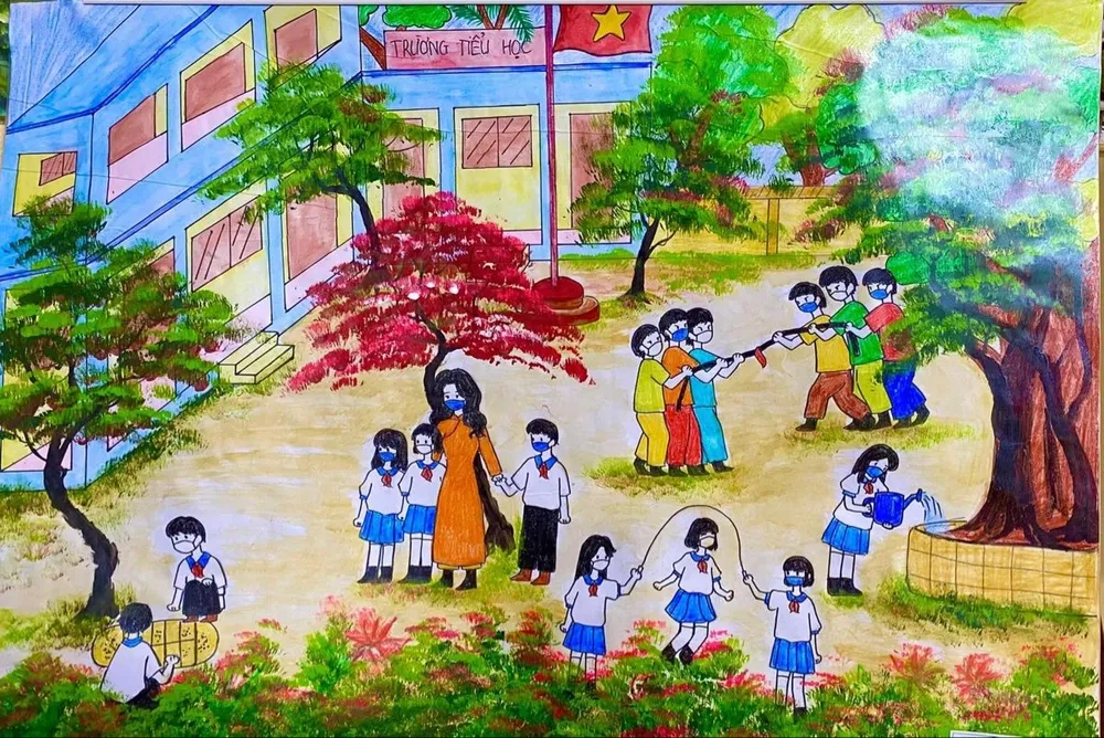 Vẽ tranh về giáo viên trường tiểu học đầy ắp kỷ niệm