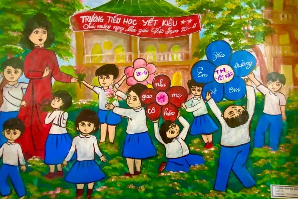 Vẽ tranh về giáo viên và học trò đoàn kết gắn bó