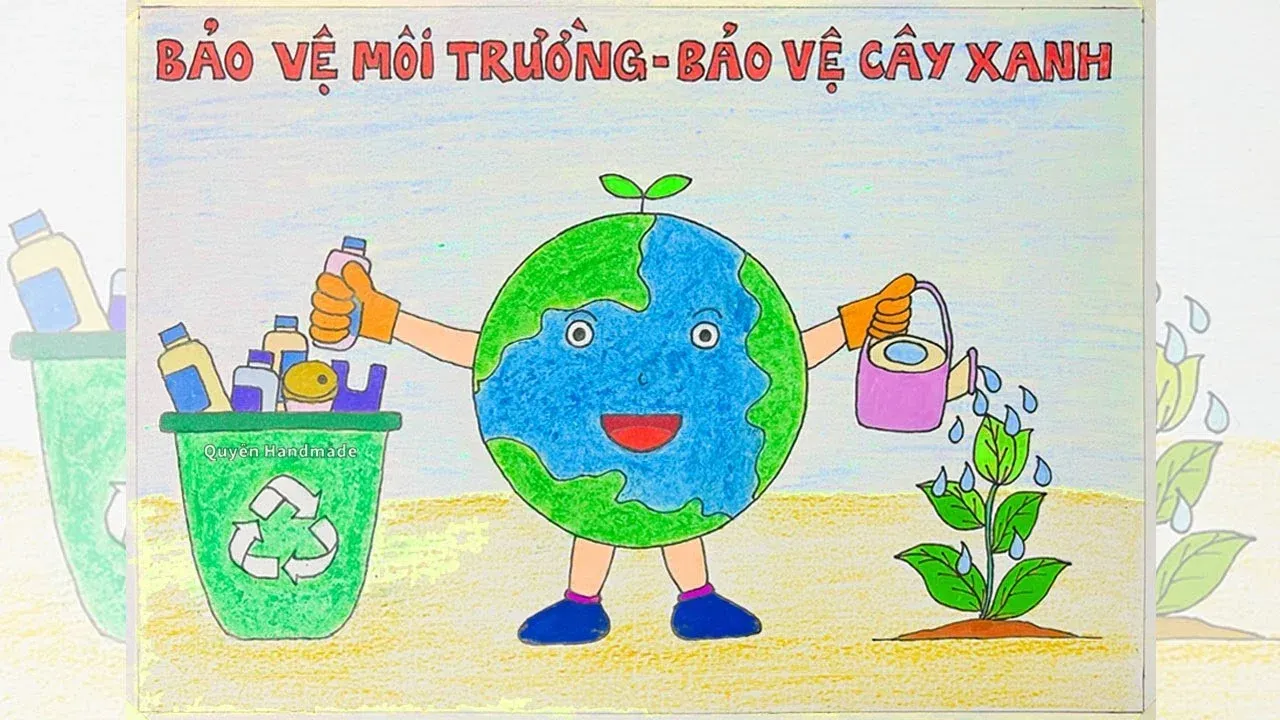 Vẽ tranh ý tưởng trẻ thơ bảo vệ môi trường đơn giản 1
