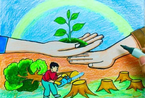 Vẽ tranh ý tưởng trẻ thơ lớp 3 bảo vệ cây trồng