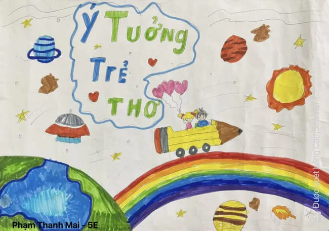 Vẽ tranh ý tưởng trẻ thơ lớp 5 đơn giản