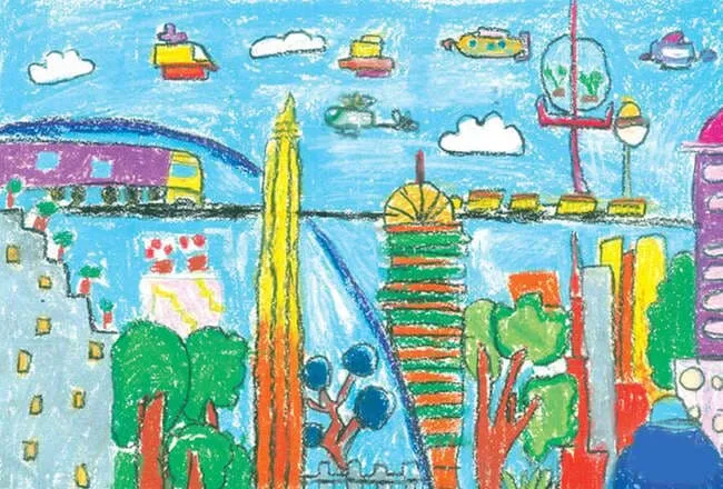 Vẽ tranh ý tưởng trẻ thơ: thành phố xanh hiện đại em mơ ước