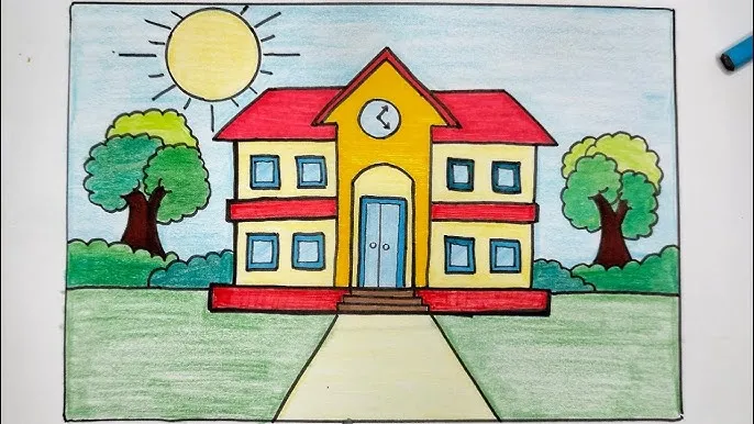 Mẫu tranh 13: Toàn cảnh ngôi trường nhìn từ trên cao