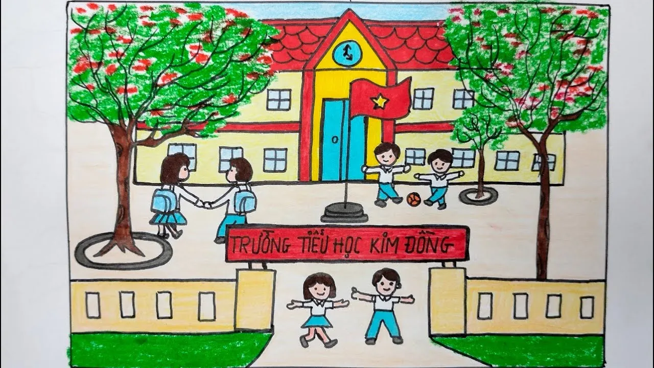 Mẫu tranh 18: Lễ hội mùa xuân được tổ chức tại sân trường