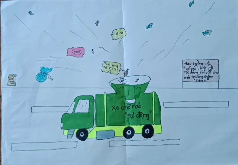 Vẽ ý tưởng trẻ thơ lớp 5 giải nhất với nội dung phong phú và màu sắc rực rỡ