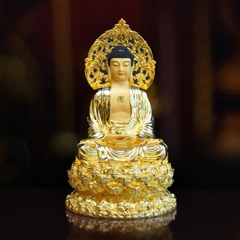 Tượng Thích Ca Mâu Ni ngồi kiểu dát vàng Ấn Bảo mẫu đẹp có lá đề