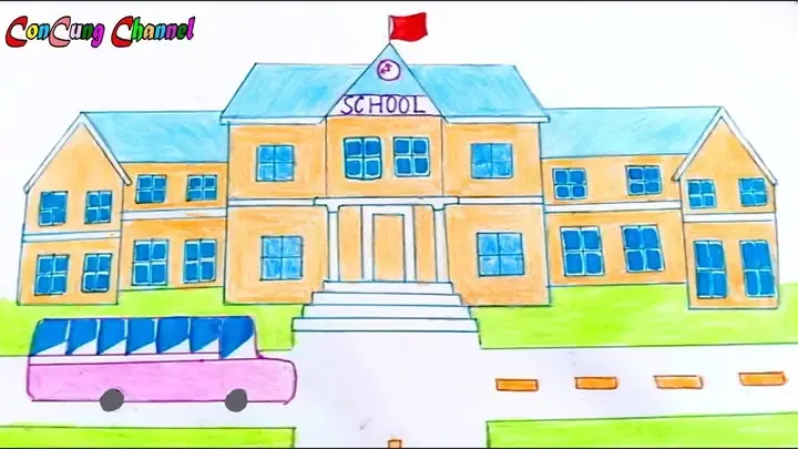 Ý tưởng ngôi trường xanh khi vẽ tranh đề tài ngôi trường mơ ước của em